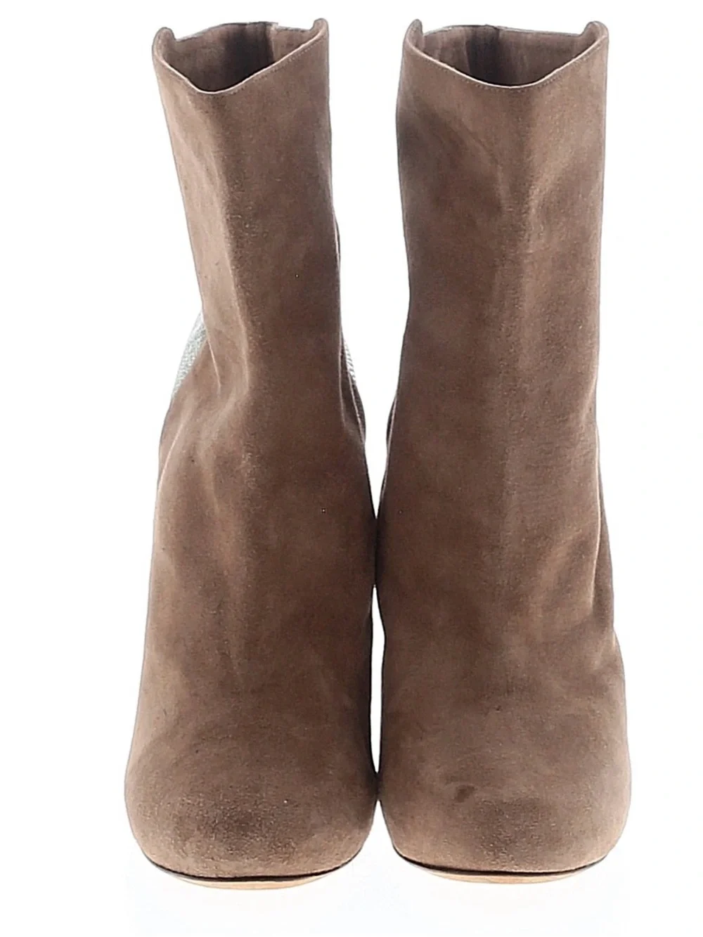 Malone Souliers Brown Suede Ankle Boot with Green Snake-Print Heel